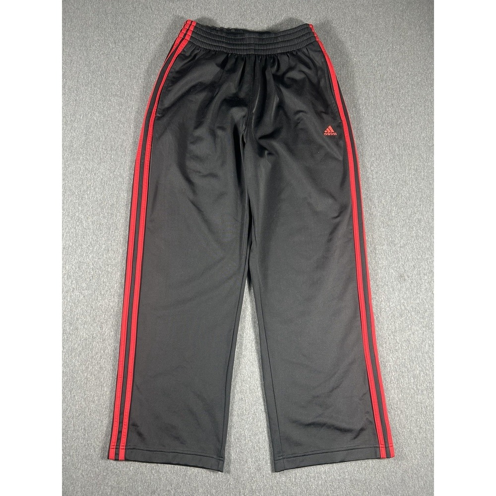 Vintage Adidas 3-Stripes Track Pants Black Red Tricot Open Hem Size S